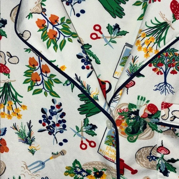 Kate Spade Pajama Set ♠️ Green Thumb Garden Design, Size Small - Picture 6 of 7